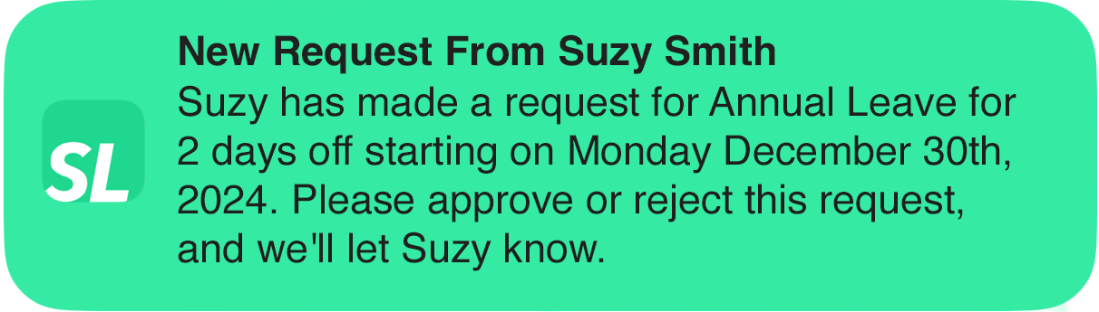 Leave notification for a request received by an approver